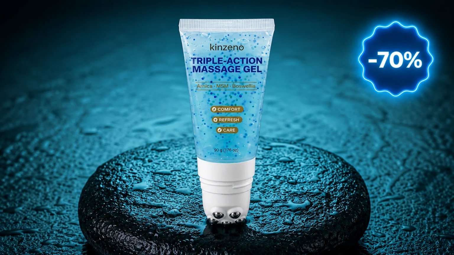 Σωληνάριο Kinzeno Triple-Action Massage Gel με την κεφαλή πέντε μπιλιών και σήμανση έκπτωσης 70%
